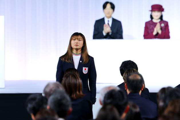 (L-R) Kaori Sakamoto (JPN), Crown Prince Akishino, Princess Kiko, JANUARY 18, 2026 - Olympic : Japan national team, Nationalteam Organization Ceremony for the Milano Cortina 2026 Olympic Winter games, Winterspiele,Spiele, Summer games in Chiba, Japan. Noxthirdxpartyxsales  aflo_316522775