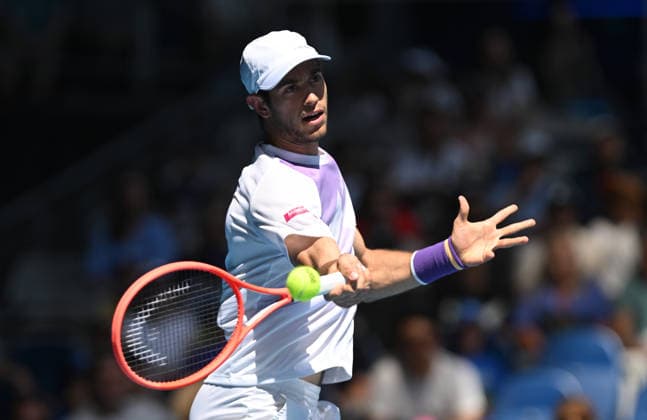 TENNIS AUSTRALIAN OPEN, Nuno Borges of Portugal in action during the Men™s 1st round match against Felix Auger-Aliassime of Canada on day 2 of the 2026 Australian Open tennis tournament at Melbourne Park in Melbourne, Monday, January 19, 2026. ( NO ARCHIVING MELBOURNE VICTORIA AUSTRALIA  Copyright: xLUKASxCOCHx 20260119180524680633