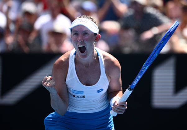 TENNIS AUSTRALIAN OPEN, Storm Hunter of Australia celebrates winning the Women™s 1st round match against Jessica Bouzas Maneiro of Spain on day 2 of the 2026 Australian Open tennis tournament at Melbourne Park in Melbourne, Monday, January 19, 2026. ( NO ARCHIVING MELBOURNE VICTORIA AUSTRALIA  Copyright: xJOELxCARRETTx 20260119144299817669