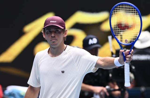 TENNIS AUSTRALIAN OPEN, Alex de Minaur of Australia celebrates winning the Men™s 1st round match against Mackenzie McDonald of USA on day 2 of the 2026 Australian Open tennis tournament at Melbourne Park in Melbourne, Monday, January 19, 2026. ( NO ARCHIVING MELBOURNE VICTORIA AUSTRALIA  Copyright: xJOELxCARRETTx 20260119186703363860