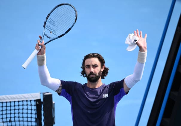 TENNIS AUSTRALIAN OPEN, Jordan Thompson of Australia celebrates winning the Men™s 1st round match Juan Manuel Cerundolo of Argentina on day 2 of the 2026 Australian Open tennis tournament at Melbourne Park in Melbourne, Monday, January 19, 2026. ( NO ARCHIVING MELBOURNE VICTORIA AUSTRALIA  Copyright: xJOELxCARRETTx 20260119118191022292