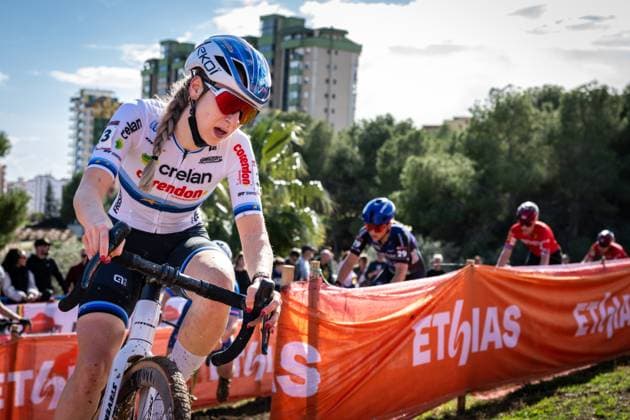 Dutch Inge van der Heijden pictured in action during the women s Elite race at the cyclocross cycling event in Benidorm, Spain, Sunday 18 January 2026, stage 10 12 in the UCI World Cup competition. DAVIDxPINTENS  x156942875x