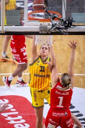 Basketball Berlin 18.01.2026 Saison 2025 2026 DBBL 1. Bundesliga Alba Berlin - GiroLive Panthers Osnabrück Emily Kiser (Alba, No.33) Kennedy Dickie (Osnabrück, No.01)