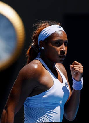 (260119) -- MELBOURNE, Jan. 19, 2026 -- Coco Gauff of the United States reacts during the women s singles 1st round match against Kamilla Rakhimova of Uzbekistan at the Australian Open tennis tournament in Melbourne, Australia, Jan. 19, 2026. ) (SP)AUSTRALIA-MELBOURNE-TENNIS-AUSTRALIAN OPEN-WOMEN S SINGLES-DAY 2 MaxPing 