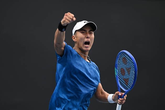 TENNIS AUSTRALIAN OPEN, Rinky Hijikata of Australia celebrates winning the Men™s 1st round match against Adrian Mannarino of France onon day 2 of the 2026 Australian Open tennis tournament at Melbourne Park in Melbourne, Monday, January 19, 2026. ( NO ARCHIVING MELBOURNE VICTORIA AUSTRALIA  Copyright: xJAMESxROSSx 20260119140193215988