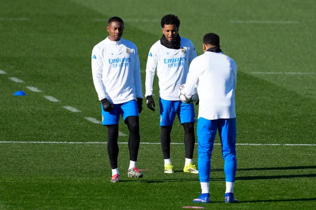 January 19, 2026, Valdebebas, Madrid, Spain: David Alaba and Rodrygo during the training day of Real Madrid ahead the UEFA Champions League 2025 26 League Phase MD7 football match against AS Monaco at Ciudad Deportiva Real Madrid on January 19, 2026, in Valdebebas, Madrid, Spain. Valdebebas Spain - ZUMAa181 20260119_zaa_a181_012 Copyright: xOscarxJ.xBarrosox