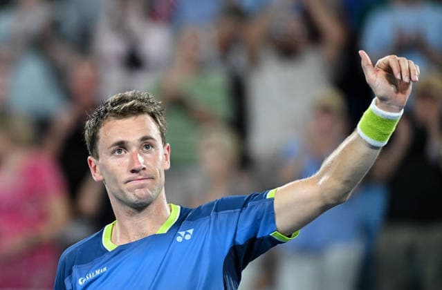 TENNIS AUSTRALIAN OPEN, Casper Ruud of Norway celebrates winning the Men™s 1st round match against Mattia Bellucci of Italy on day 2 of the 2026 Australian Open tennis tournament at Melbourne Park in Melbourne, Monday, January 19, 2026. ( NO ARCHIVING MELBOURNE VICTORIA AUSTRALIA  Copyright: xJAMESxROSSx 20260119186024905293