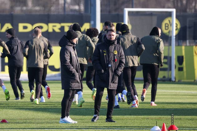 Dortmund, Deutschland 19. Januar 2026: Champions League - 2025 2026 - Borussia Dortmund Abschlusstraining Im Bild: v.li. Trainer Niko Kovac (BVB) und Co-Trainer Robert Kovac (BVB) beim Abschlusstraining in Dortmund vor dem UCL Spiel gegen Tottenham Hotspur in London Trainingsgelände Hohenbuschei Nordrhein Westfalen Copyright: xFotostandx xFantinix