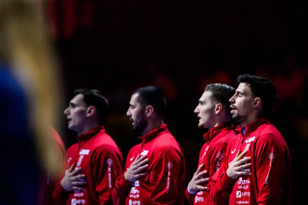 260119 Players of Croatia ahead of the EHF European Handball Championship preliminary round match between the Netherlands and Croatia on January 19, 2026 in Malmö. Photo: Petter Arvidson BILDBYRAN kod PA PA1126 handball handboll handball handbolls-em 2026 nederländerna netherlands croatia kroatien ehf european handball championship bbeng grappa33 Copyright: PETTERxARVIDSON BB260119PA009