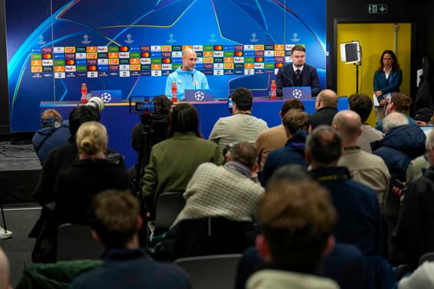 Football, press conference with Manchester City Bodo 20260119 Manchester City coach Pep Guardiola during a press conference before the Champions League match against Bodo Glimt at Aspmyra Stadium on Tuesday Photo Fredrik Varfjell NTB Bodo Norway EDITORIAL USE ONLY RESTRICTED USE FOR BETTING COMPANIES  Copyright: xFredrikxVarfjellx xNTBx