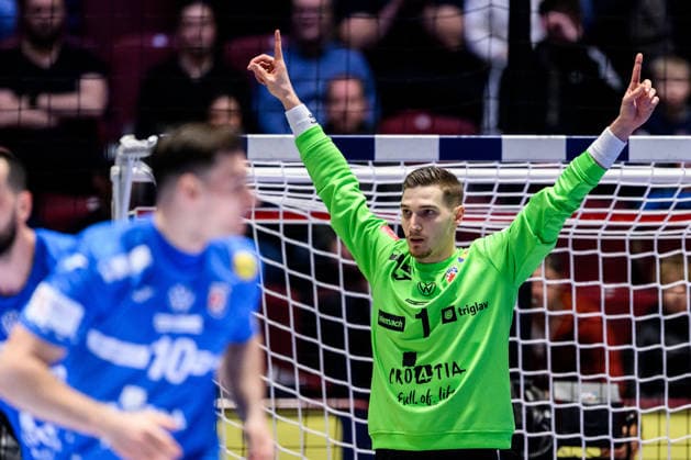 260119 Goalkeeper Dominik Kuzmanovic of Croatia celebrates during the EHF European Handball Championship preliminary round match between the Netherlands and Croatia on January 19, 2026 in Malmö. Photo: Petter Arvidson BILDBYRAN kod PA PA1126 handball handboll handball handbolls-em 2026 nederländerna netherlands croatia kroatien ehf european handball championship bbeng grappa33 jubel Copyright: PETTERxARVIDSON BB260119PA033