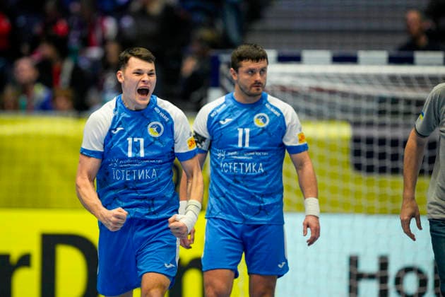 European Handball Championship, Czech Republic Ukraine Baerum 20260119 Ukraine s Ihor Turchenko left and Zakhar Denysov during the European Championship handball match between the Czech Republic and Ukraine in Unity arena Photo Stian Lysberg Solum NTB Baerum Norway EDITORIAL USE ONLY RESTRICTED USE FOR BETTING COMPANIES  Copyright: xStianxLysbergxSolumx xNTBx