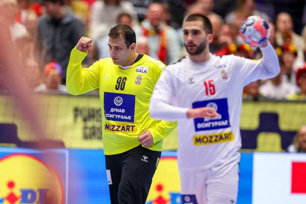 19.01.2026, Handball, Men s EHF EURO 2026, Österreich - Serbien, Jyske Bank Boxen in Herning, Dänemark, Preliminary Round: Dejan Milosavljev (Serbien 96) jubelnd Dänemark