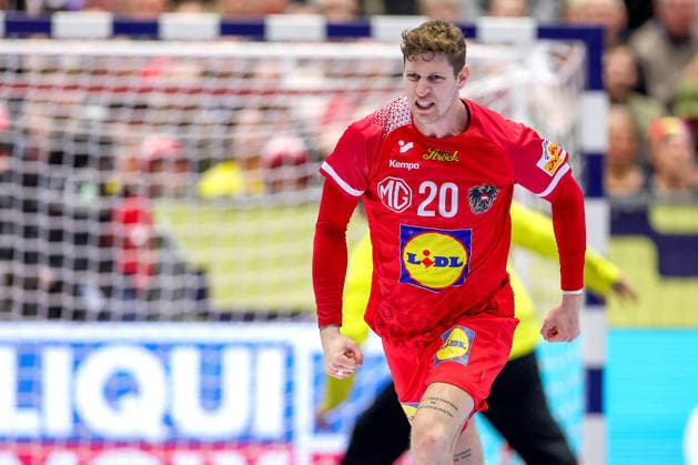 19.01.2026, Handball, Men s EHF EURO 2026, Österreich - Serbien, Jyske Bank Boxen in Herning, Dänemark, Preliminary Round: Sebastian Frimmel (Austria 20) jubelnd Dänemark