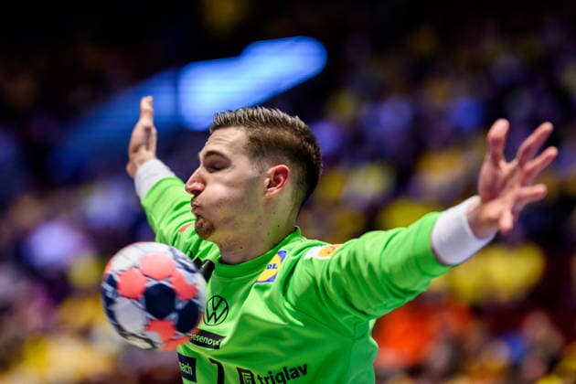260119 Goalkeeper Dominik Kuzmanovic of Croatia during the EHF European Handball Championship preliminary round match between the Netherlands and Croatia on January 19, 2026 in Malmö. Photo: Petter Arvidson BILDBYRAN kod PA PA1126 handball handboll handball handbolls-em 2026 nederländerna netherlands croatia kroatien ehf european handball championship bbeng grappa33 Copyright: PETTERxARVIDSON BB260119PA052
