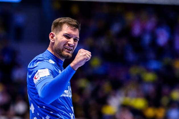 260119 Tin Lucin of Croatia celebrates during the EHF European Handball Championship preliminary round match between the Netherlands and Croatia on January 19, 2026 in Malmö. Photo: Petter Arvidson BILDBYRAN kod PA PA1126 handball handboll handball handbolls-em 2026 nederländerna netherlands croatia kroatien ehf european handball championship bbeng grappa33 jubel Copyright: PETTERxARVIDSON BB260119PA073
