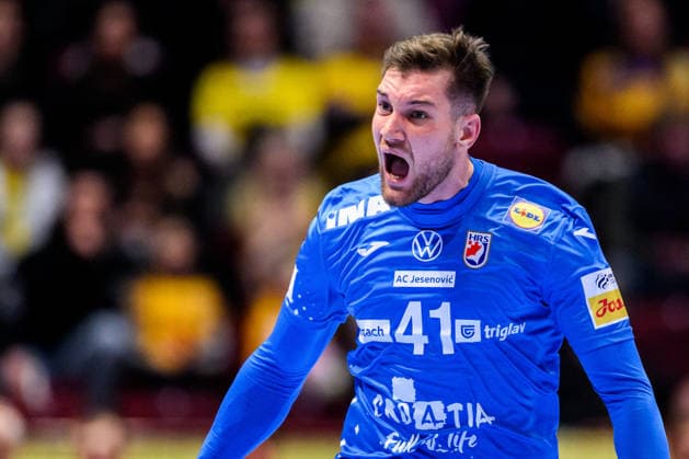 260119 Tin Lucin of Croatia celebrates during the EHF European Handball Championship preliminary round match between the Netherlands and Croatia on January 19, 2026 in Malmö. Photo: Petter Arvidson BILDBYRAN kod PA PA1126 handball handboll handball handbolls-em 2026 nederländerna netherlands croatia kroatien ehf european handball championship bbeng grappa33 jubel Copyright: PETTERxARVIDSON BB260119PA074
