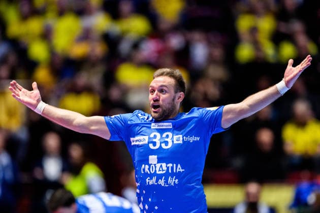 260119 Luka Cindric of Croatia celebrates during the EHF European Handball Championship preliminary round match between the Netherlands and Croatia on January 19, 2026 in Malmö. Photo: Petter Arvidson BILDBYRAN kod PA PA1126 handball handboll handball handbolls-em 2026 nederländerna netherlands croatia kroatien ehf european handball championship bbeng grappa33 jubel Copyright: PETTERxARVIDSON BB260119PA076