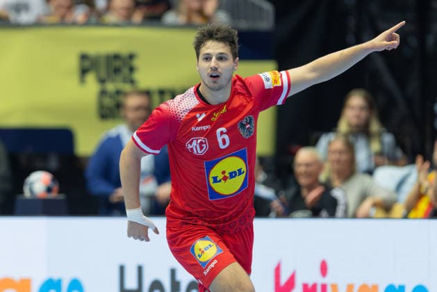 Österreich - Serbien, EHF Handball EM 2026 Markus Mahr (Österreich, 6). Handball EHF Europameisterschaft, Länderspiel zwischen Österreich und Serbien am 19. Januar 2026 in Herning (Dänemark)., Herning Dänemark Jyske Bank Boxen