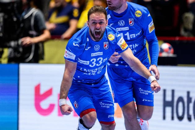 260119 Luka Cindric of Croatia celebrates during the EHF European Handball Championship preliminary round match between the Netherlands and Croatia on January 19, 2026 in Malmö. Photo: Petter Arvidson BILDBYRAN kod PA PA1126 handball handboll handball handbolls-em 2026 nederländerna netherlands croatia kroatien ehf european handball championship bbeng grappa33 jubel Copyright: PETTERxARVIDSON BB260119PA078