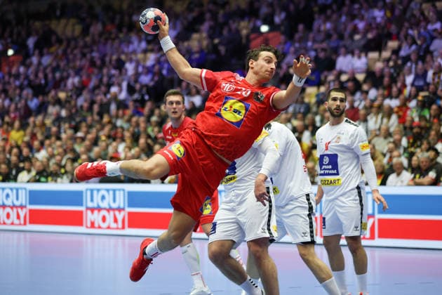 Österreich - Serbien, EHF Handball EM 2026 Lukas Herburger (Österreich, 26). Handball EHF Europameisterschaft, Länderspiel zwischen Österreich und Serbien am 19. Januar 2026 in Herning (Dänemark)., Herning Dänemark Jyske Bank Boxen