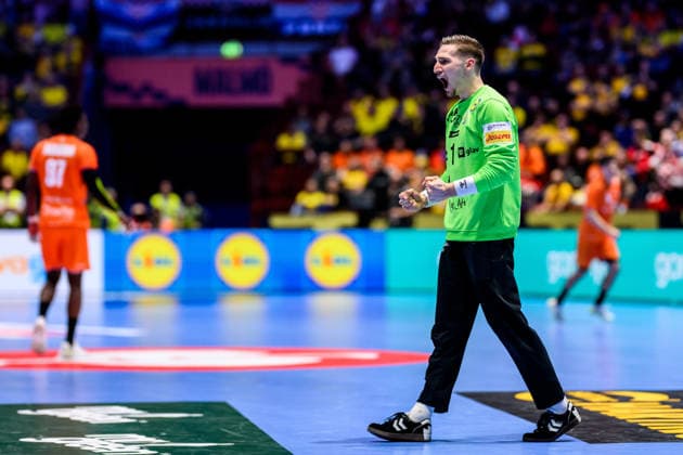 260119 Goalkeeper Dominik Kuzmanovic of Croatia celebrates during the EHF European Handball Championship preliminary round match between the Netherlands and Croatia on January 19, 2026 in Malmö. Photo: Petter Arvidson BILDBYRAN kod PA PA1126 handball handboll handball handbolls-em 2026 nederländerna netherlands croatia kroatien ehf european handball championship bbeng grappa33 jubel Copyright: PETTERxARVIDSON BB260119PA082