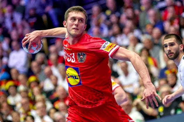 19.01.2026, Handball, Men s EHF EURO 2026, Österreich - Serbien, Jyske Bank Boxen in Herning, Dänemark, Preliminary Round: Mykola Bilyk (Austria 53) Dänemark