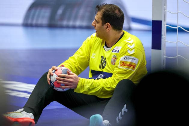 19.01.2026, Handball, Men s EHF EURO 2026, Österreich - Serbien, Jyske Bank Boxen in Herning, Dänemark, Preliminary Round: Dejan Milosavljev (Serbien 96) enttäuscht Enttäuschung Dänemark