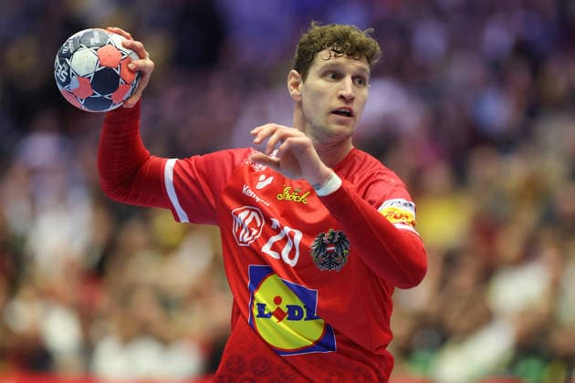 Österreich - Serbien, EHF Handball EM 2026 Sebastian Frimmel (Österreich, 20). Handball EHF Europameisterschaft, Länderspiel zwischen Österreich und Serbien am 19. Januar 2026 in Herning (Dänemark)., Herning Dänemark Jyske Bank Boxen