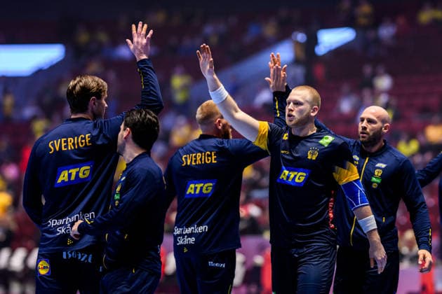 260119 Players of Sweden ahead of the EHF European Handball Championship preliminary round match between Georgia and Sweden on January 19, 2026 in Malmö. Photo: Petter Arvidson BILDBYRAN kod PA PA1125 handball handboll handball handbolls-em 2026 georgien sverige sweden ehf european handball championship georgia bbeng Copyright: PETTERxARVIDSON BB260119PA094