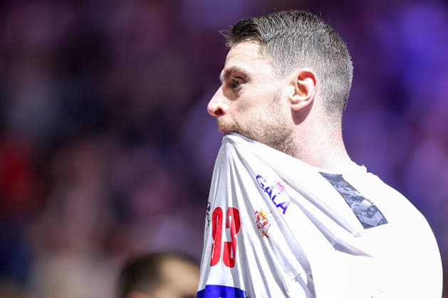 19.01.2026, Handball, Men s EHF EURO 2026, Österreich - Serbien, Jyske Bank Boxen in Herning, Dänemark, Preliminary Round: Mijajlo Marsenic (Serbien 93) enttäuscht Enttäuschung nach der Niederlage gegen Österreich Dänemark