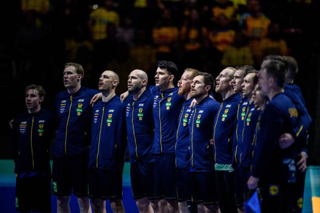260119 Players of Sweden ahead of the EHF European Handball Championship preliminary round match between Georgia and Sweden on January 19, 2026 in Malmö. Photo: Petter Arvidson BILDBYRAN kod PA PA1125 handball handboll handball handbolls-em 2026 georgien sverige sweden ehf european handball championship georgia bbeng Copyright: PETTERxARVIDSON BB260119PA113
