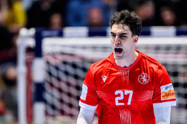 260119 Nikoloz Kalandadze of Georgia celebrates during the EHF European Handball Championship preliminary round match between Georgia and Sweden on January 19, 2026 in Malmö. Photo: Petter Arvidson BILDBYRAN kod PA PA1125 handball handboll handball handbolls-em 2026 georgien sverige sweden ehf european handball championship georgia bbeng jubel Copyright: PETTERxARVIDSON BB260119PA118