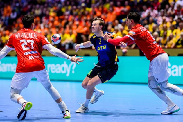 260119 Jonathan Carlsbogard of Sweden during the EHF European Handball Championship preliminary round match between Georgia and Sweden on January 19, 2026 in Malmö. Photo: Petter Arvidson BILDBYRAN kod PA PA1125 handball handboll handball handbolls-em 2026 georgien sverige sweden ehf european handball championship georgia bbeng Copyright: PETTERxARVIDSON BB260119PA120