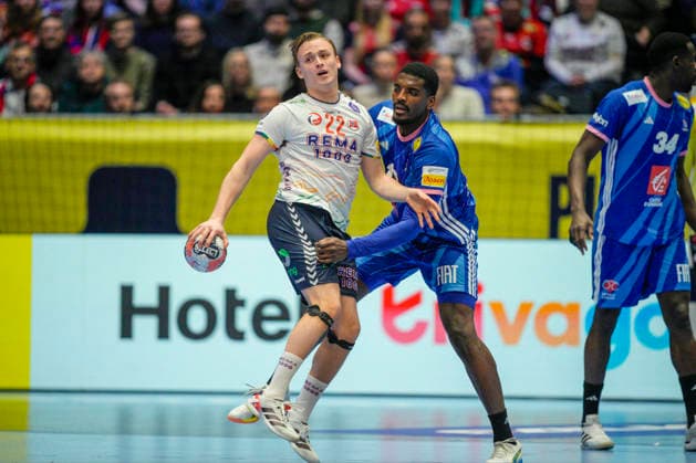 European Handball Championship 2026 France Norway Baerun 20260119 Norway s Tobias Grondahl and France s Dika Mem during the European Championship handball match between France and Norway in Unity arena Photo Stian Lysberg Solum NTB Baerun Norway EDITORIAL USE ONLY RESTRICTED USE FOR BETTING COMPANIES  Copyright: xStianxLysbergxSolumx xNTBx