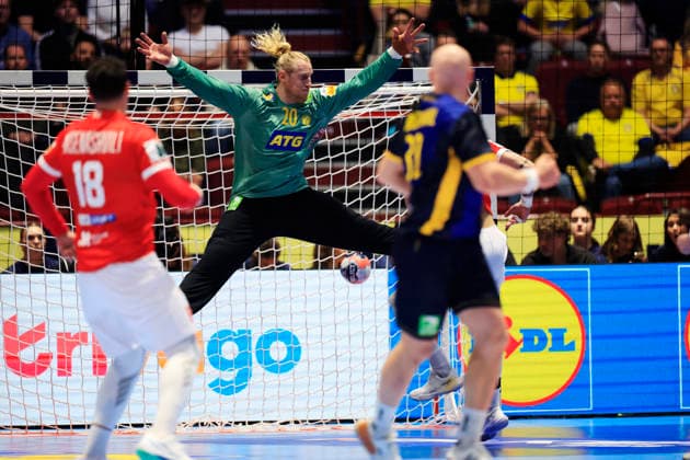 MALMÖ, SVERIGE 20260119 Sveriges Mikael Appelgren under gruppspelsmatchen i handbolls-EM grupp E mellan Georgien och Sverige i Malmö Arena, Malmö, Sverige, 19 januari, 2026. MALMÖ SVERIGE x10600x