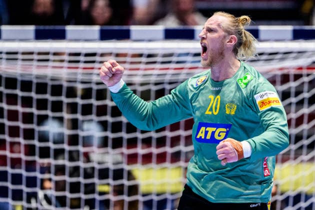 260119 Goalkeeper Mikael Appelgren of Sweden celebrates during the EHF European Handball Championship preliminary round match between Georgia and Sweden on January 19, 2026 in Malmö. Photo: Petter Arvidson BILDBYRAN kod PA PA1125 handball handboll handball handbolls-em 2026 georgien sverige sweden ehf european handball championship georgia bbeng jubel Copyright: PETTERxARVIDSON BB260119PA140