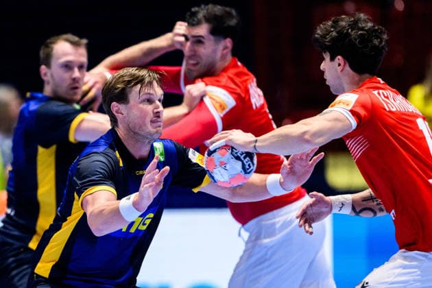 260119 Jonathan Carlsbogard of Sweden during the EHF European Handball Championship preliminary round match between Georgia and Sweden on January 19, 2026 in Malmö. Photo: Petter Arvidson BILDBYRAN kod PA PA1125 handball handboll handball handbolls-em 2026 georgien sverige sweden ehf european handball championship georgia bbeng Copyright: PETTERxARVIDSON BB260119PA143