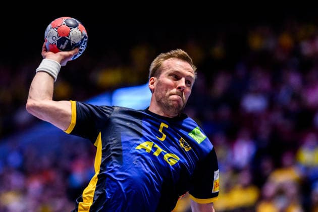 260119 Max Darj of Sweden during the EHF European Handball Championship preliminary round match between Georgia and Sweden on January 19, 2026 in Malmö. Photo: Petter Arvidson BILDBYRAN kod PA PA1125 handball handboll handball handbolls-em 2026 georgien sverige sweden ehf european handball championship georgia bbeng Copyright: PETTERxARVIDSON BB260119PA154