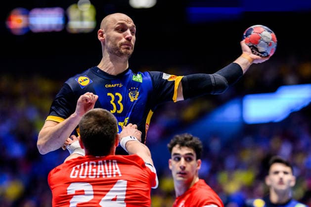 260119 Lukas Sandell of Sweden during the EHF European Handball Championship preliminary round match between Georgia and Sweden on January 19, 2026 in Malmö. Photo: Petter Arvidson BILDBYRAN kod PA PA1125 handball handboll handball handbolls-em 2026 georgien sverige sweden ehf european handball championship georgia bbeng Copyright: PETTERxARVIDSON BB260119PA155
