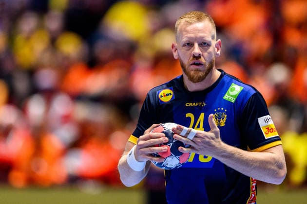 260119 Jim Gottfridsson of Sweden during the EHF European Handball Championship preliminary round match between Georgia and Sweden on January 19, 2026 in Malmö. Photo: Petter Arvidson BILDBYRAN kod PA PA1125 handball handboll handball handbolls-em 2026 georgien sverige sweden ehf european handball championship georgia bbeng Copyright: PETTERxARVIDSON BB260119PA158