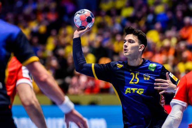 260119 Nikola Roganovic of Sweden during the EHF European Handball Championship preliminary round match between Georgia and Sweden on January 19, 2026 in Malmö. Photo: Petter Arvidson BILDBYRAN kod PA PA1125 handball handboll handball handbolls-em 2026 georgien sverige sweden ehf european handball championship georgia bbeng Copyright: PETTERxARVIDSON BB260119PA159