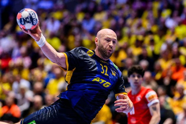 260119 Oscar Bergendahl of Sweden during the EHF European Handball Championship preliminary round match between Georgia and Sweden on January 19, 2026 in Malmö. Photo: Petter Arvidson BILDBYRAN kod PA PA1125 handball handboll handball handbolls-em 2026 georgien sverige sweden ehf european handball championship georgia bbeng Copyright: PETTERxARVIDSON BB260119PA164