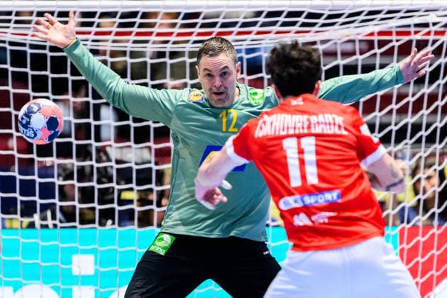 260119 Goalkeeper Andreas Palicka of Sweden during the EHF European Handball Championship preliminary round match between Georgia and Sweden on January 19, 2026 in Malmö. Photo: Petter Arvidson BILDBYRAN kod PA PA1125 handball handboll handball handbolls-em 2026 georgien sverige sweden ehf european handball championship georgia bbeng Copyright: PETTERxARVIDSON BB260119PA171