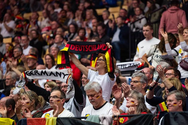 HERNING, DENMARK - JANUARY 19: Fans Germany during the EHF EURO 2026 match between Germany vs Spain at Jyske Bank Boxen Arena on matchday 3 of the Group Matches Group A on January 19, 2026 in Herning, Denmark. Midtjylland Denmark Copyright: xMarioxM.xKobergx