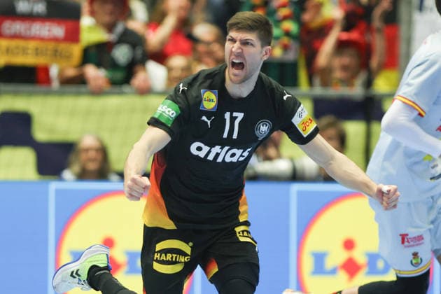 Deutschland - Spanien, EHF Handball EM 2026 Lukas Zerbe (Deutschland, 17). Handball EHF Europameisterschaft, Länderspiel zwischen Deutschland und Spanien am 19. Januar 2026 in Herning (Dänemark)., Herning Dänemark Jyske Bank Boxen
