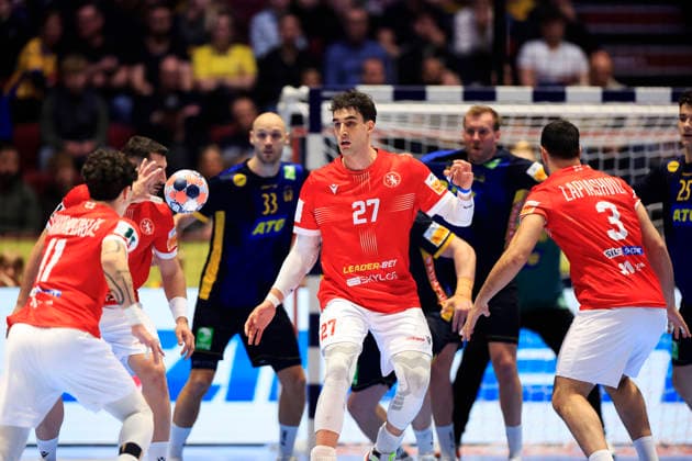 MALMÖ, SVERIGE 20260119 Georgiens Nikoloz Kalandadze under gruppspelsmatchen i handbolls-EM grupp E mellan Georgien och Sverige i Malmö Arena, Malmö, Sverige, 19 januari, 2026. MALMÖ SVERIGE x10600x