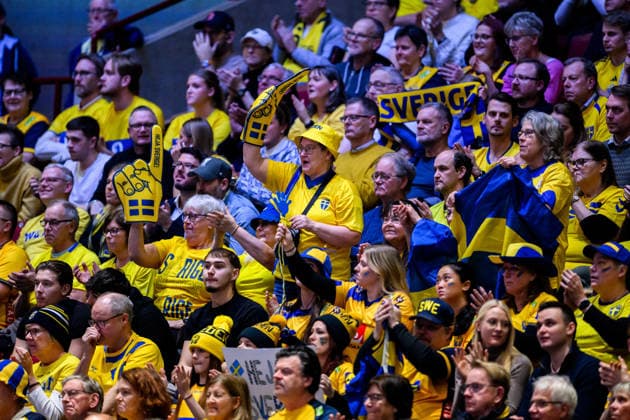 260119 Fans of Sweden during the EHF European Handball Championship preliminary round match between Georgia and Sweden on January 19, 2026 in Malmö. Photo: Petter Arvidson BILDBYRAN kod PA PA1125 handball handboll handball handbolls-em 2026 georgien sverige sweden ehf european handball championship georgia bbeng publik Copyright: PETTERxARVIDSON BB260119PA193