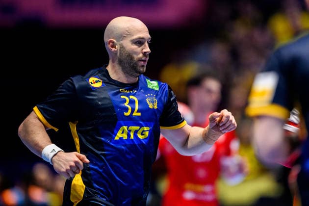 260119 Oscar Bergendahl of Sweden during the EHF European Handball Championship preliminary round match between Georgia and Sweden on January 19, 2026 in Malmö. Photo: Petter Arvidson BILDBYRAN kod PA PA1125 handball handboll handball handbolls-em 2026 georgien sverige sweden ehf european handball championship georgia bbeng Copyright: PETTERxARVIDSON BB260119PA201