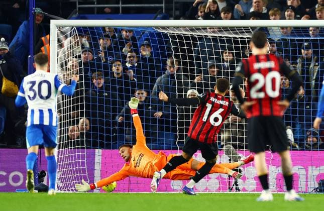 Marcus Tavernier of AFC Bournemouth scores a goal to make the score 0-1. Brighton and Hove Albion v AFC Bournemouth, Premier League, Football, American Express Community Stadium, Brighton, UK - 19 Jan 2026Brighton American Express Community Stadi United Kingdom EDITORIAL USE ONLY No use with unauthorised audio, video, data, fixture lists, club league logos or live services. Online in-match use limited to 120 images, no video emulation. No use in betting, games or single club league player publications. Copyright: xJamesxMarsh Shutterstockx 16348254an